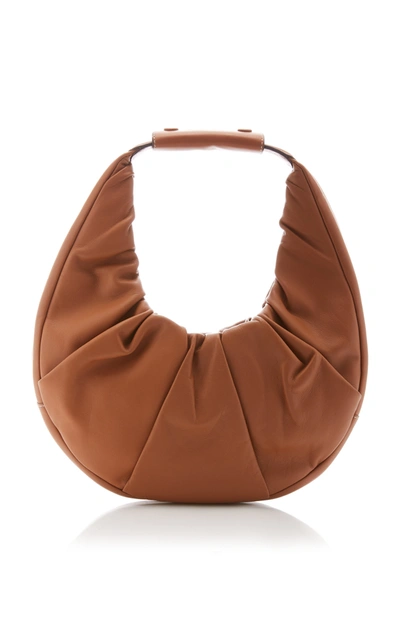 Shop Staud Moon Soft Mini Leather Top Handle Bag In Brown