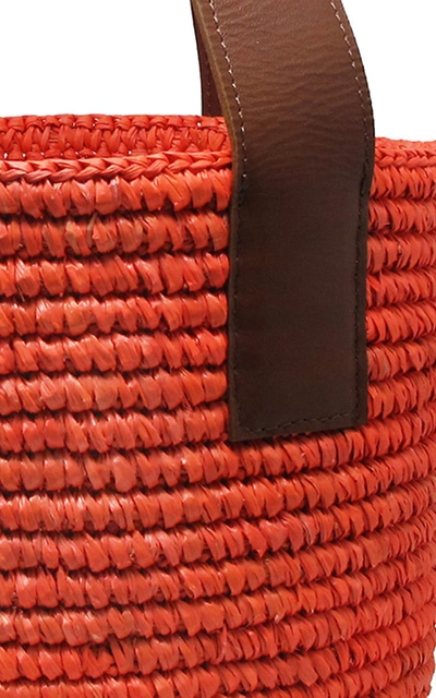 Shop Sensi Studio Medium Leather-trimmed Straw Tote In Orange