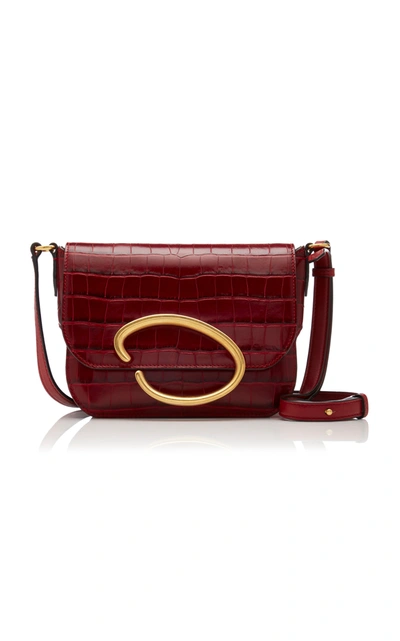 Shop Oscar De La Renta Oath Croc-effect Leather Shoulder Bag In Red