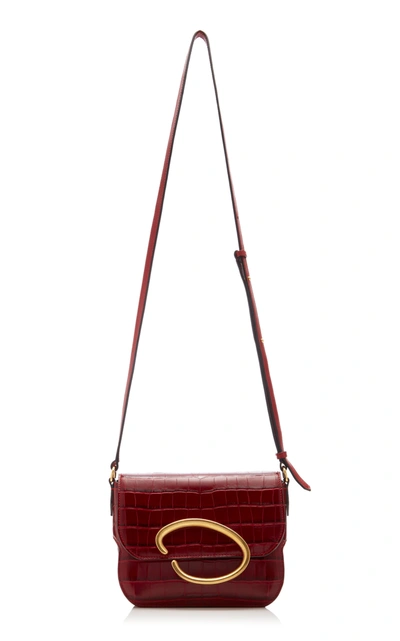 Shop Oscar De La Renta Oath Croc-effect Leather Shoulder Bag In Red