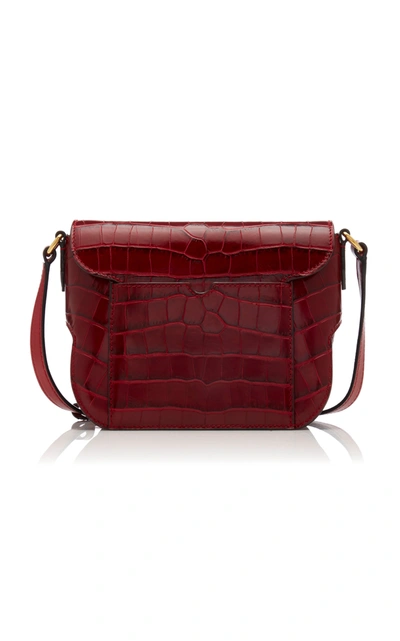 Shop Oscar De La Renta Oath Croc-effect Leather Shoulder Bag In Red