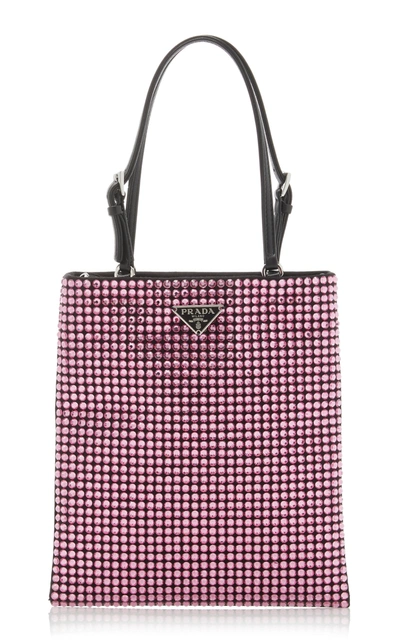 Shop Prada Satin Handbag With Decoration In Pink