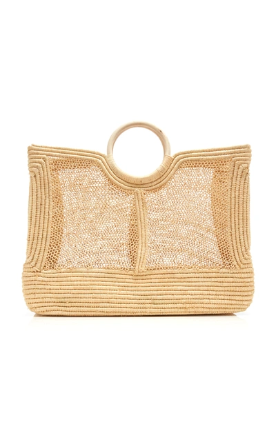 Shop Poolside Lace Embroidered Woven Raffia Tote In Ivory