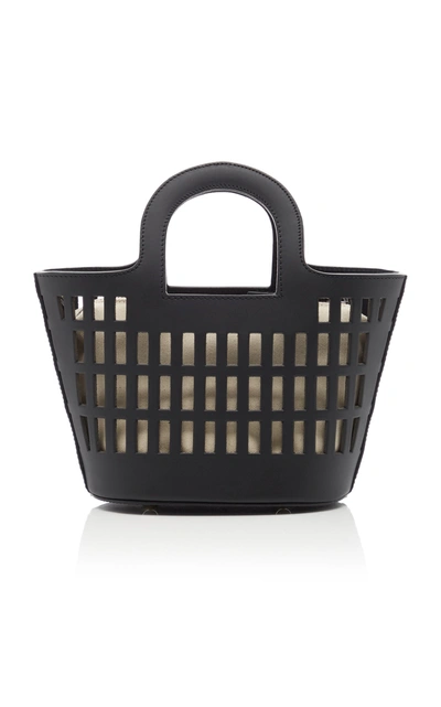 Shop Hereu Colmado X-small Laser-cut Leather Tote In Black