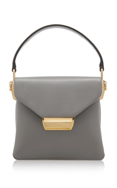 Shop Prada New Calf Mini Top Handle Bag In Grey