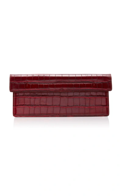 Shop Oscar De La Renta Alibi Croc-embossed Leather Clutch In Red