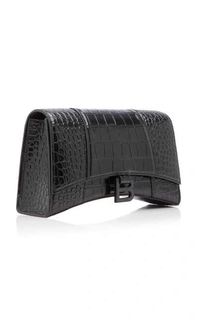 Shop Balenciaga Hourglass Baguette Croc-effect Leather Bag In Black