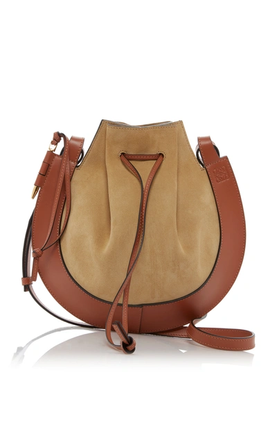 Shop Loewe Horseshoe Suede And Calfskin Leather Crossbody Bag In Neutral