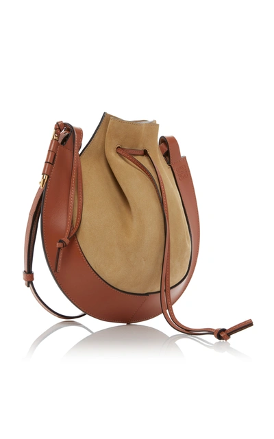 Shop Loewe Horseshoe Suede And Calfskin Leather Crossbody Bag In Neutral