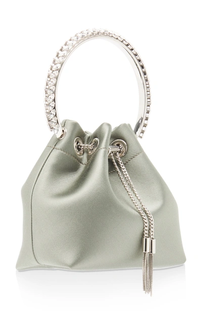 Shop Jimmy Choo Bon Bon Crystal-embellished Satin Bucket Bag In Green