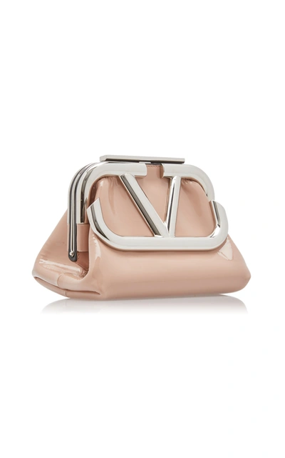 Shop Valentino Garavani Supervee Mini Patent Leather Clutch In Nude