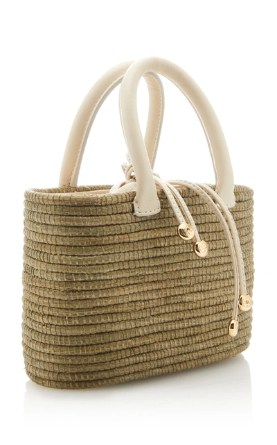 Shop Cesta Collective Mini Leather-trimmed Sisal Tote In Neutral