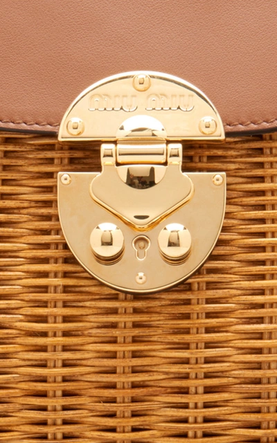 Shop Miu Miu Large Midollino Leather-paneled Rattan Basket Bag In Neutral
