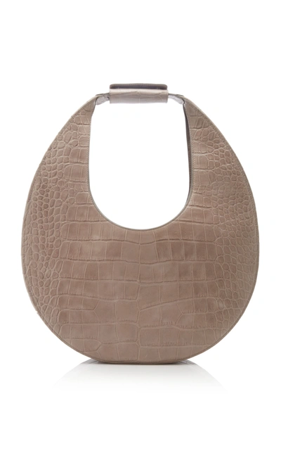 Shop Staud Large Croc-effect Leather Moon Bag In Grey