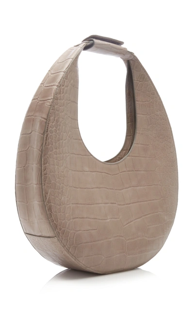 Shop Staud Large Croc-effect Leather Moon Bag In Grey