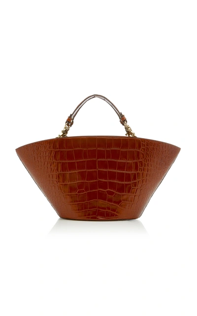 Shop Chylak Croc-effect Leather Tote In Brown