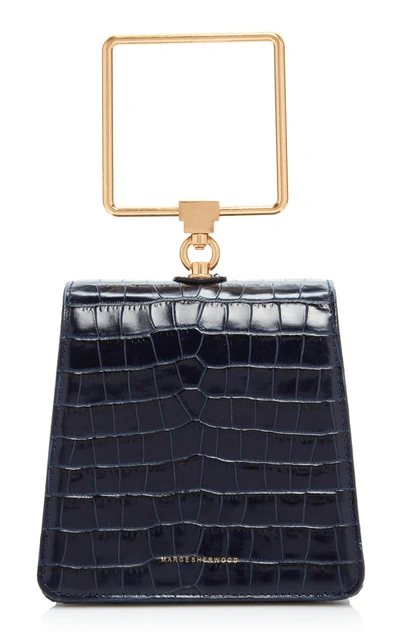 Shop Marge Sherwood Pump Croc-effect Leather Top Handle Bag In Navy