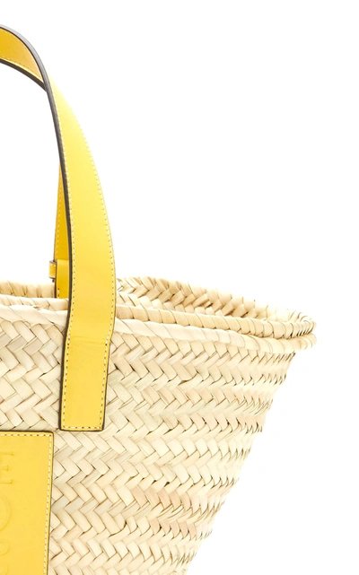 Shop Loewe Small Raffia And Leather Basket Bag In Yellow