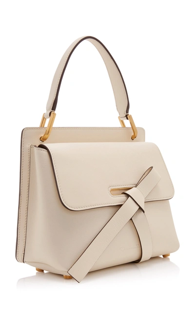 Shop Oscar De La Renta Caveat Leather Top Handle Bag In White