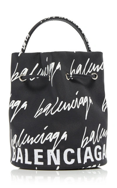 Shop Balenciaga Wheel Xs Embroidered Printed Shell Bucket Bag In Black