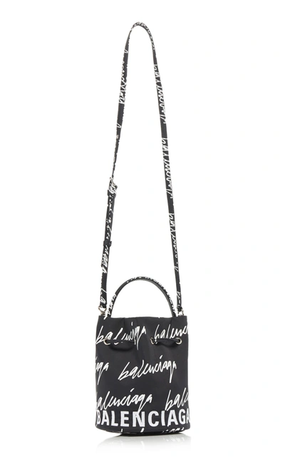 Shop Balenciaga Wheel Xs Embroidered Printed Shell Bucket Bag In Black