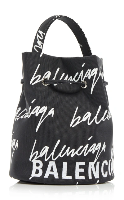 Shop Balenciaga Wheel Xs Embroidered Printed Shell Bucket Bag In Black