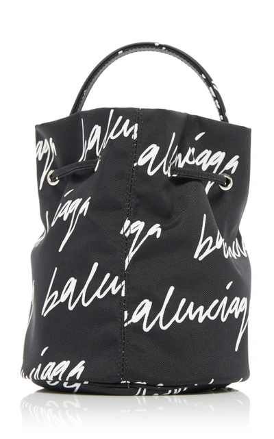 Shop Balenciaga Wheel Xs Embroidered Printed Shell Bucket Bag In Black