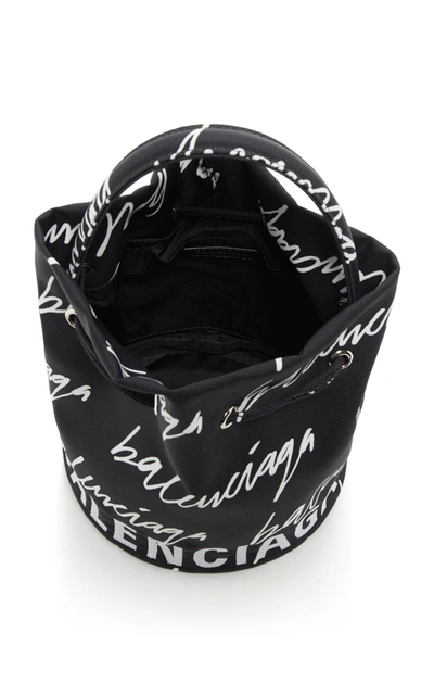 Shop Balenciaga Wheel Xs Embroidered Printed Shell Bucket Bag In Black