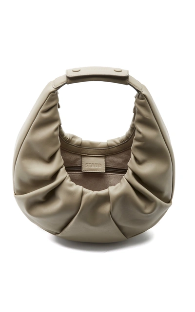 Shop Staud Soft Leather Moon Bag In Grey