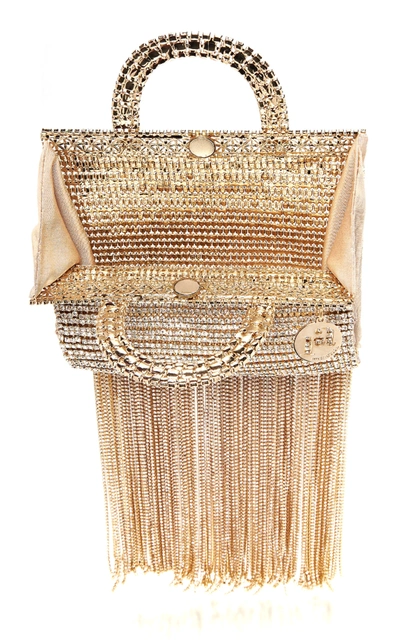 Shop Rosantica Teodora Fringed Crystal-embellished Gold-tone Tote