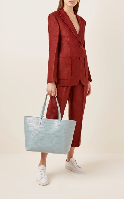 Shop Mansur Gavriel Croc-embossed Leather Tote Bag In Blue