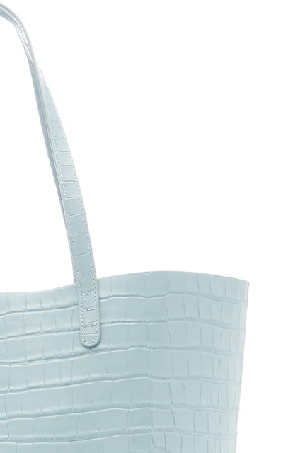 Shop Mansur Gavriel Croc-embossed Leather Tote Bag In Blue