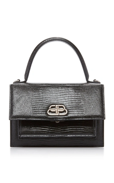 Shop Balenciaga Sharp Xs Lizard-effect Leather Bag In Black