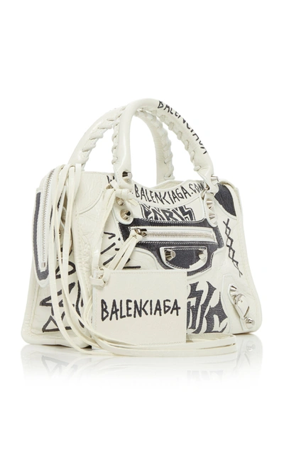 Shop Balenciaga Classic City Mini Graffiti-effect Leather Bag In White