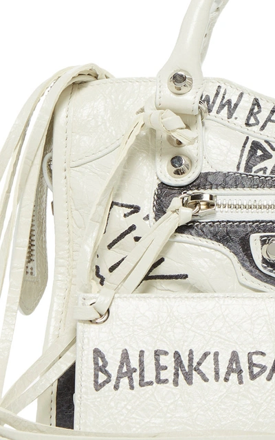 Shop Balenciaga Classic City Mini Graffiti-effect Leather Bag In White