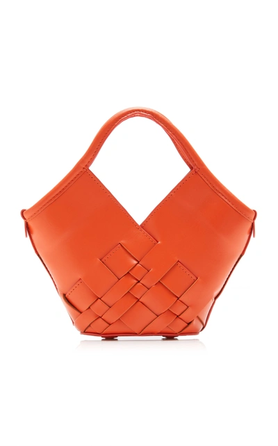 Shop Hereu Coloma Mini Woven Leather Top Handle Bag In Orange