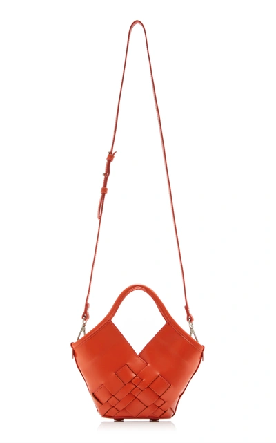 Shop Hereu Coloma Mini Woven Leather Top Handle Bag In Orange