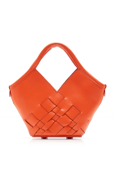 Shop Hereu Coloma Mini Woven Leather Top Handle Bag In Orange