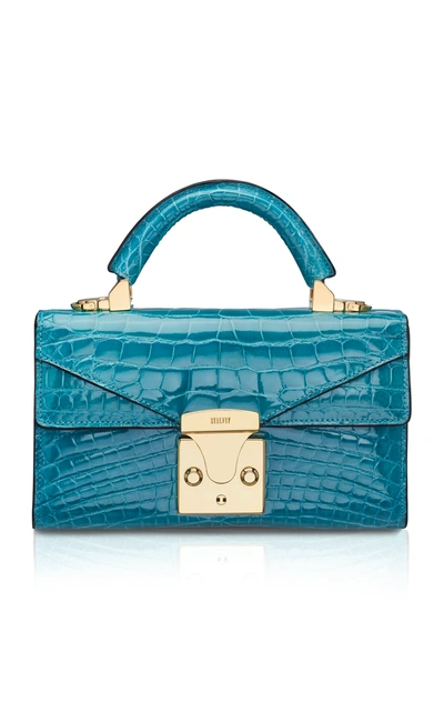 Shop Stalvey Mini Fold-over Alligator Bag In Blue