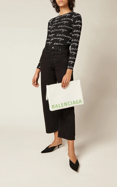 Shop Balenciaga Printed Textured-leather Pouch In White
