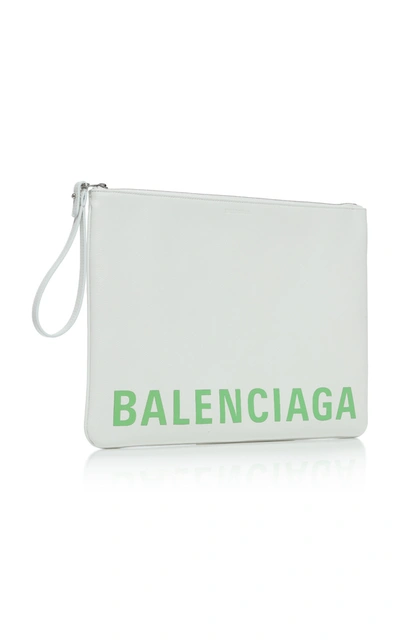 Shop Balenciaga Printed Textured-leather Pouch In White