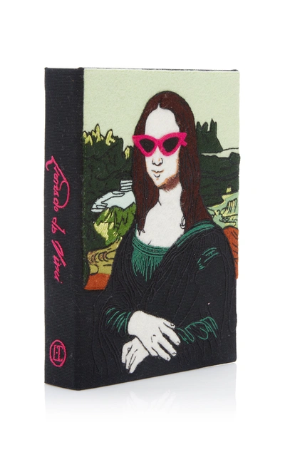 Shop Olympia Le-tan Mona Lisa Appliquã©d Canvas Book Clutch In Green