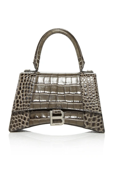 Shop Balenciaga Hourglass S Croc-effect Leather Bag In Grey