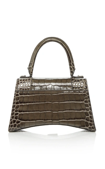 Shop Balenciaga Hourglass S Croc-effect Leather Bag In Grey