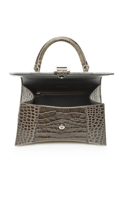 Shop Balenciaga Hourglass S Croc-effect Leather Bag In Grey