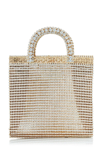 Shop Rosantica Teodora Crystal-embellished Brass Mini Top Handle Bag In Gold