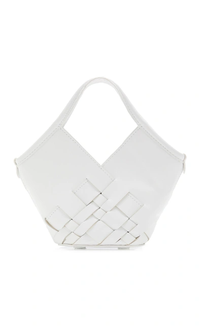 Shop Hereu Coloma Mini Woven Leather Top Handle Bag In White