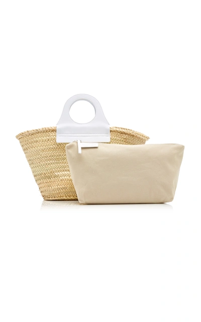 Shop Hereu Cabas Medium Leather-trimmed Straw Tote In White