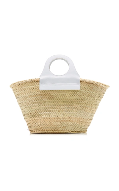 Shop Hereu Cabas Medium Leather-trimmed Straw Tote In White