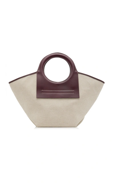 Shop Hereu Cala Small Leather-trimmed Canvas Tote In Purple